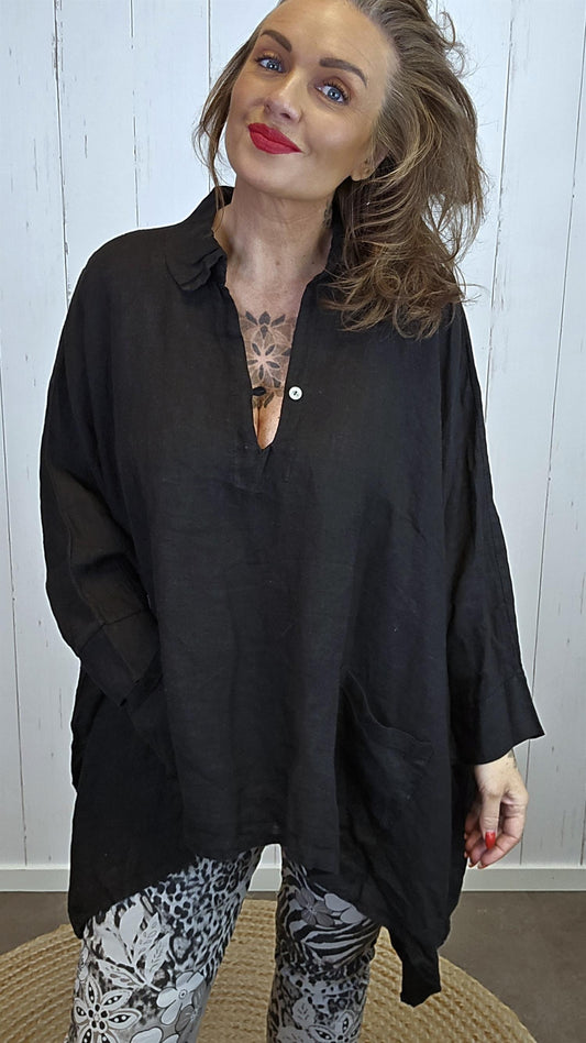 Zara lin poncho bluse svart