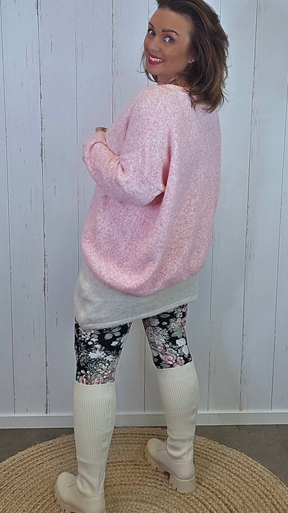 Ella Myk Strikket V-hals Genser Rosa