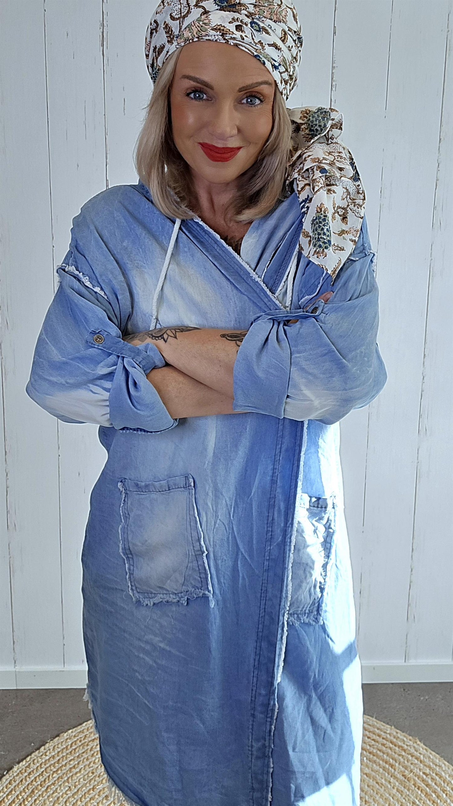 Denimlook Jakke med Hette