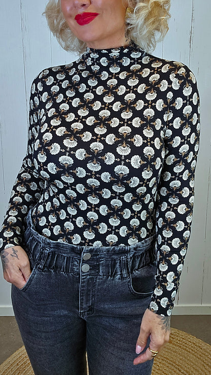 Helena mønstret topp svart