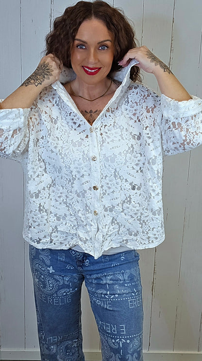 Amalie blondeskjorte hvit