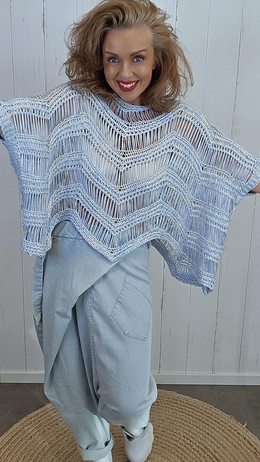 Vilde heklet ponchogenser blå