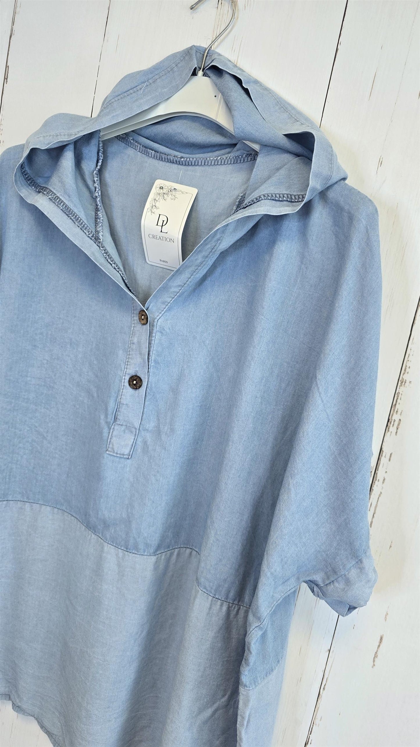 Denimlook Topp med Hette lys denim