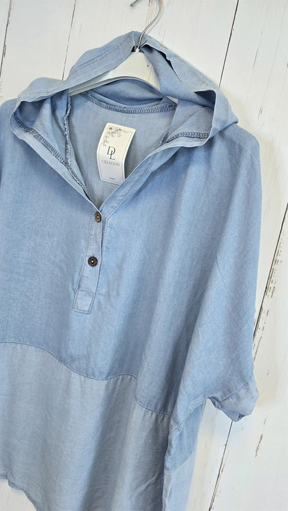 Denimlook Topp med Hette lys denim