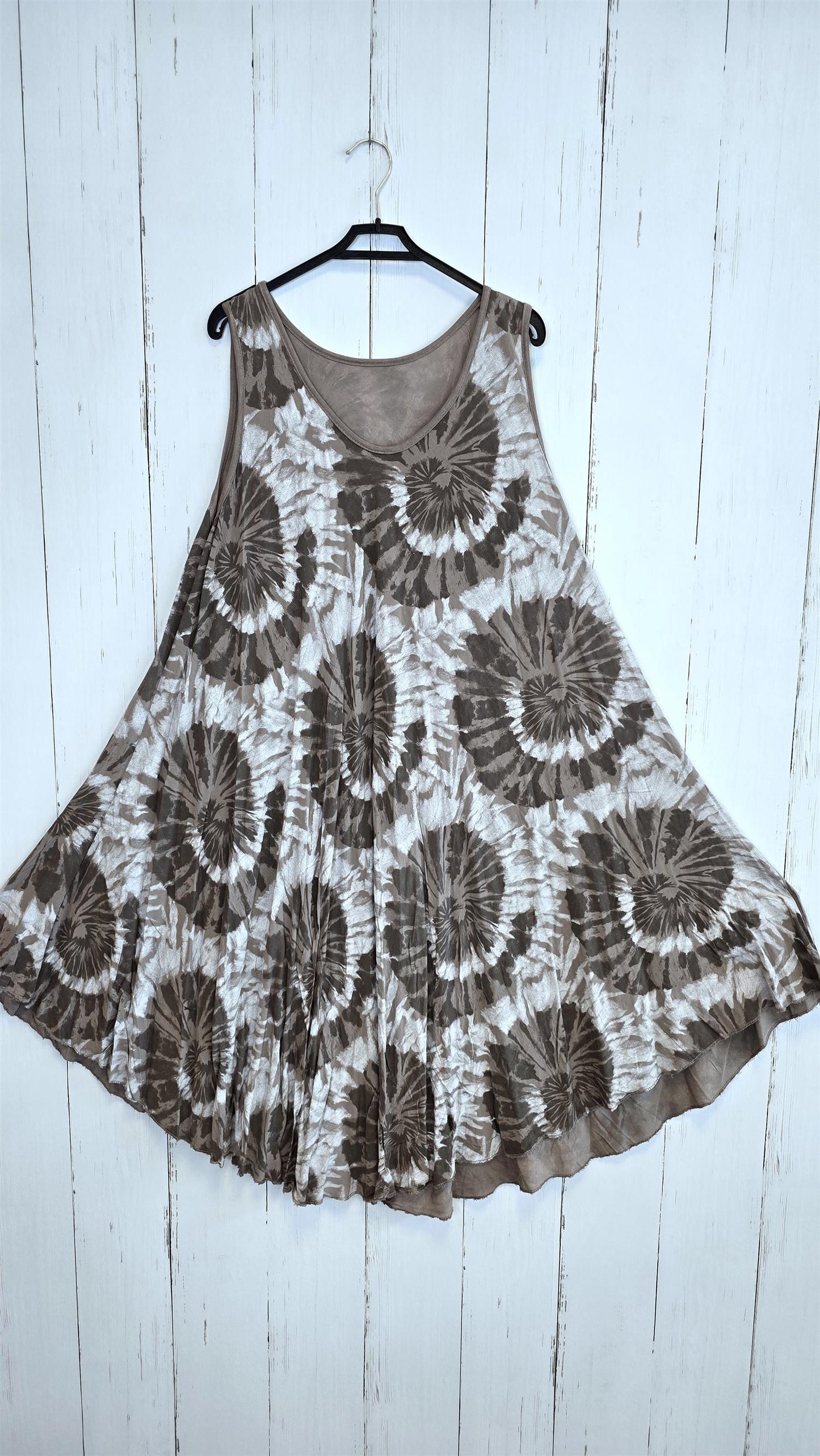 Tie dye viskosekjole taupe