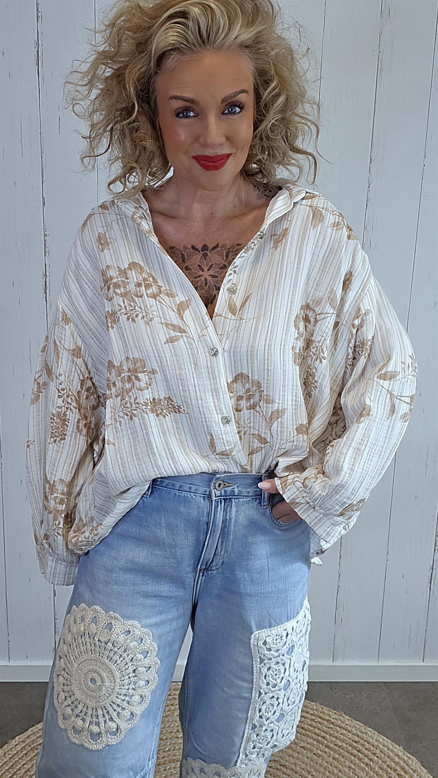 Majja mønstret skjorte beige