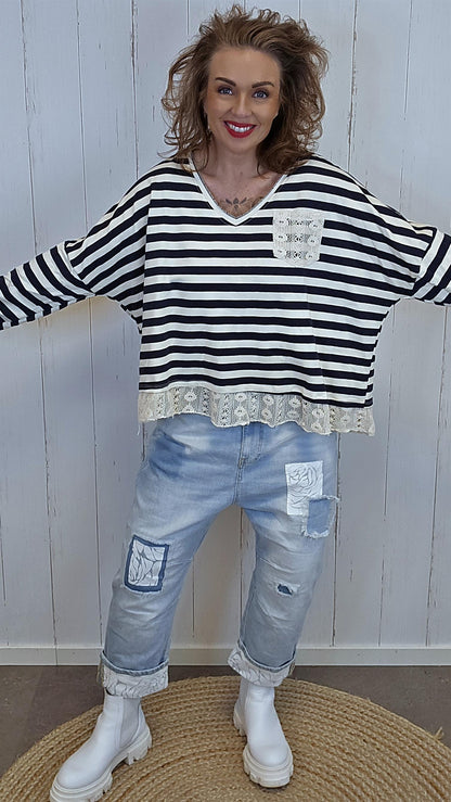 Cecilie stripet topp navy