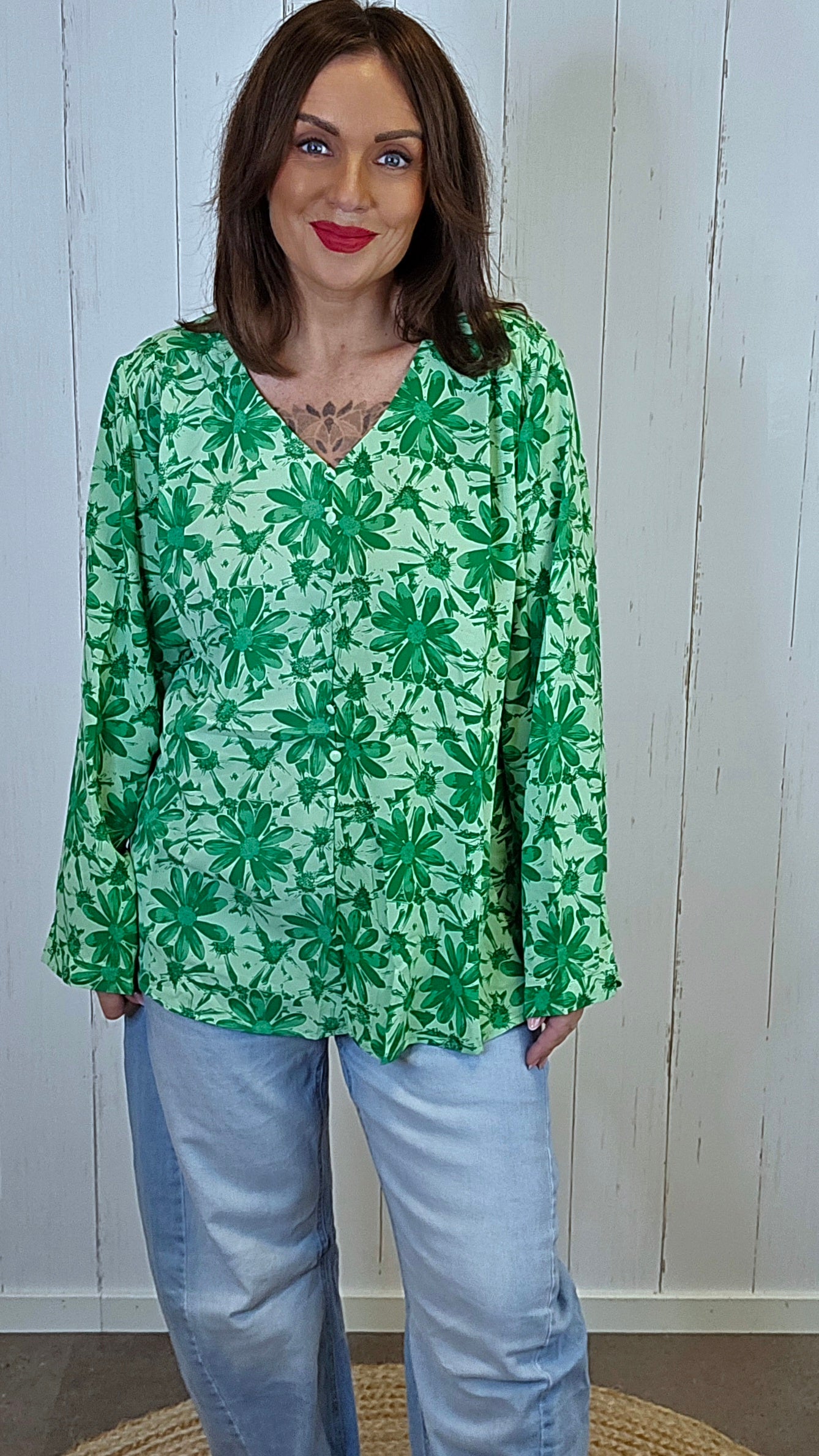 Eline blomsterbluse grønn