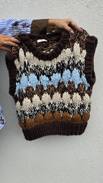 Lovena strikket vest brun