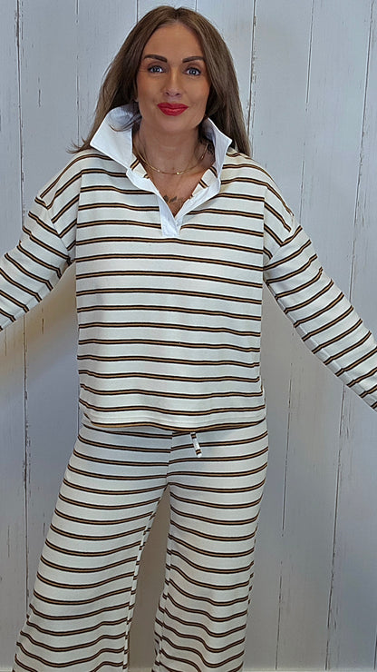 Nora genser stripet beige