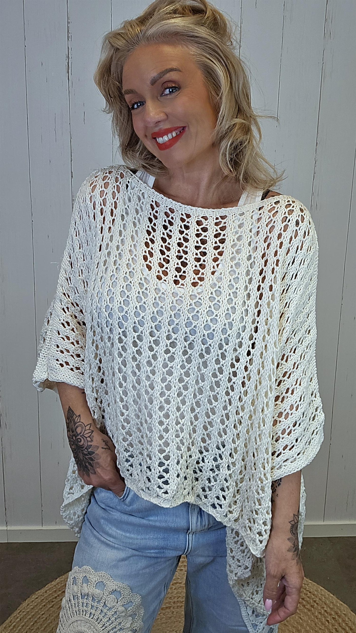 Eline Strikket Poncho Topp beige