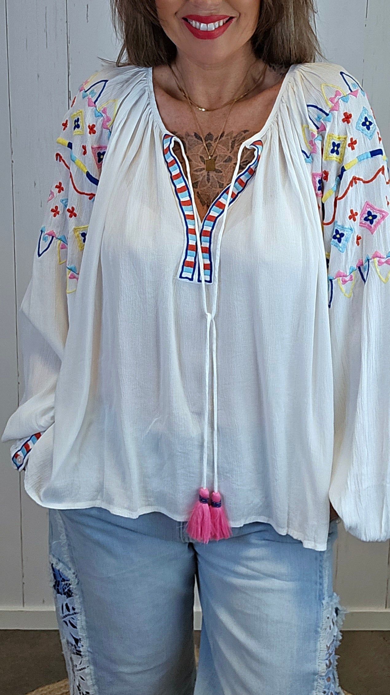 Hanna brodert bluse offwhite