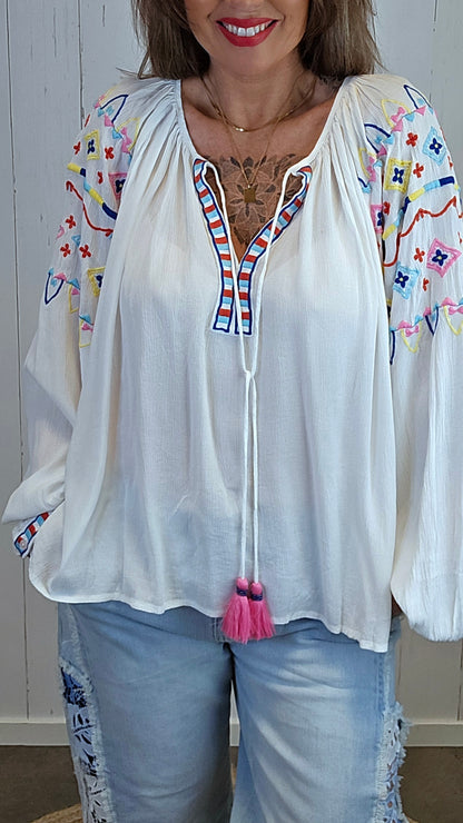 Hanna brodert bluse offwhite