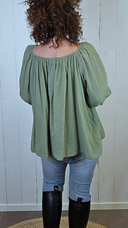 Anna bomullsbluse grønn