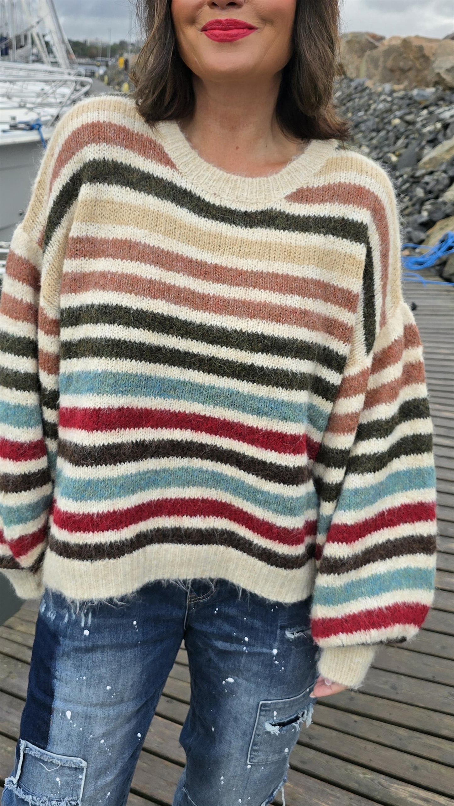 Flerfarget stripete genser beige