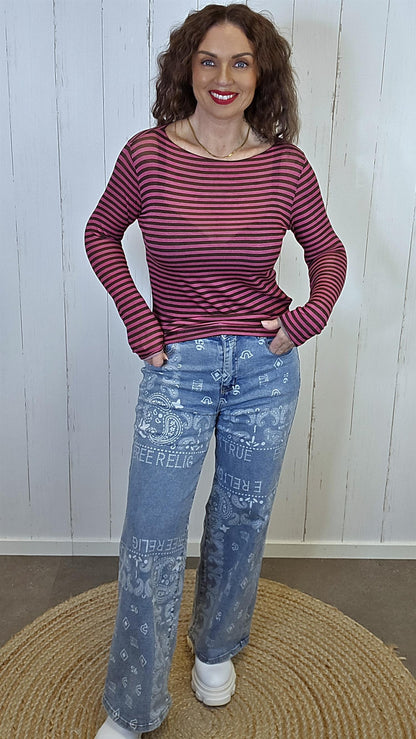 Sofie stripet topp rosa