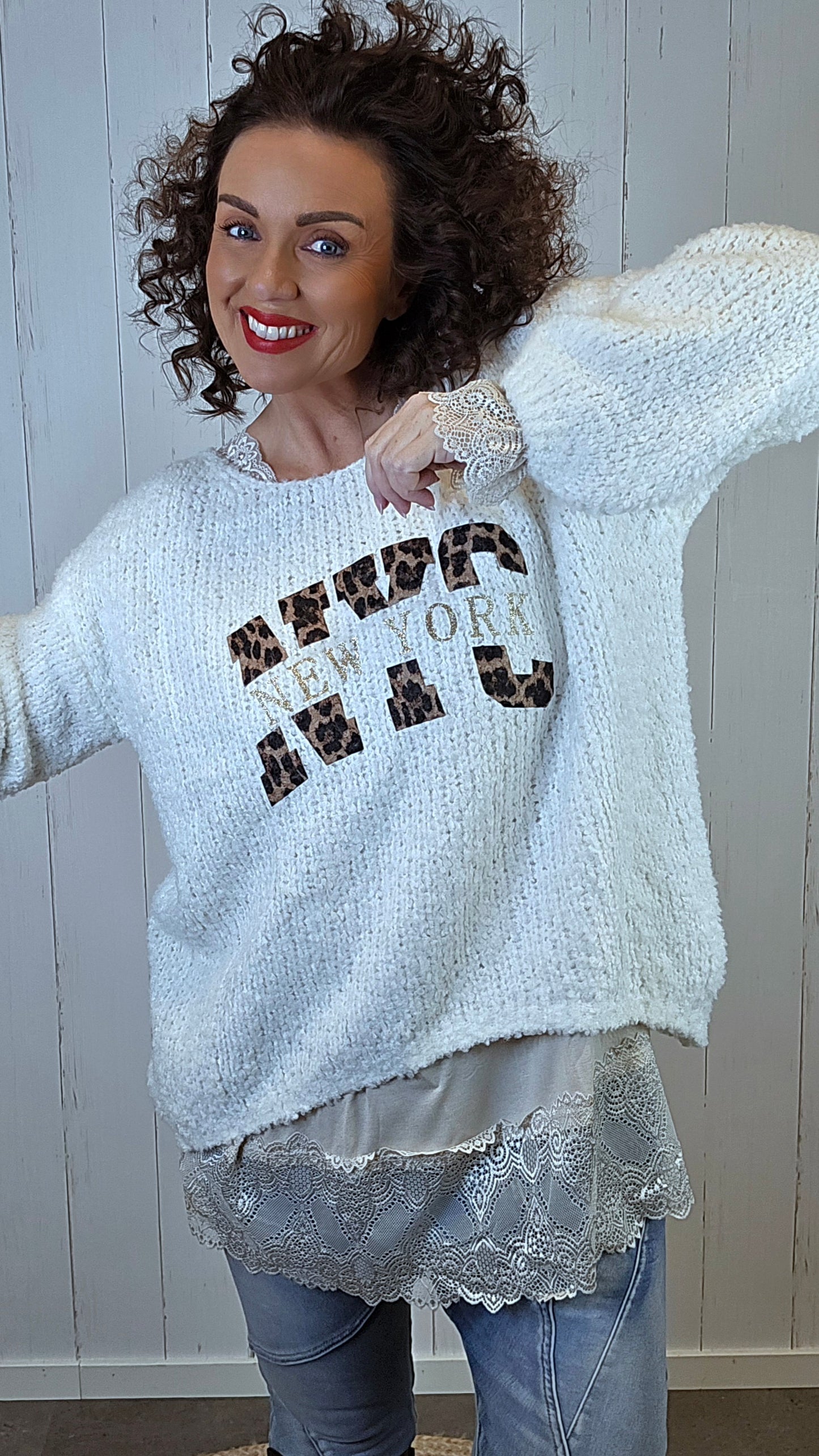 Nora strikkegenser krem