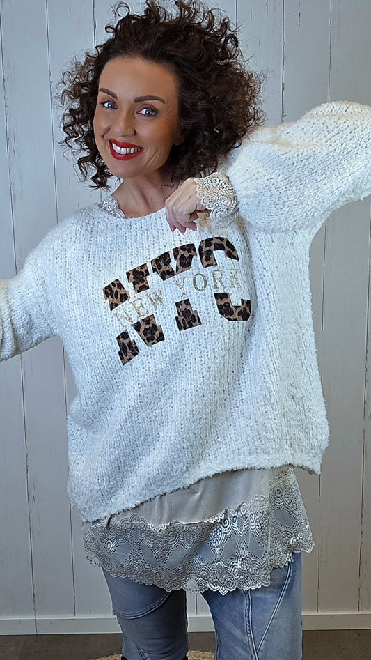 Nora strikkegenser krem