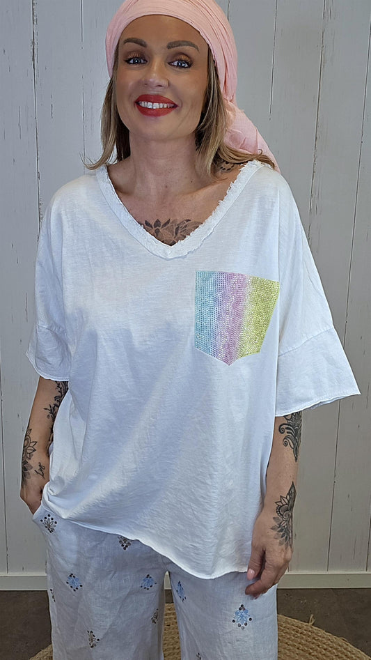 Carla shimmer topp hvit