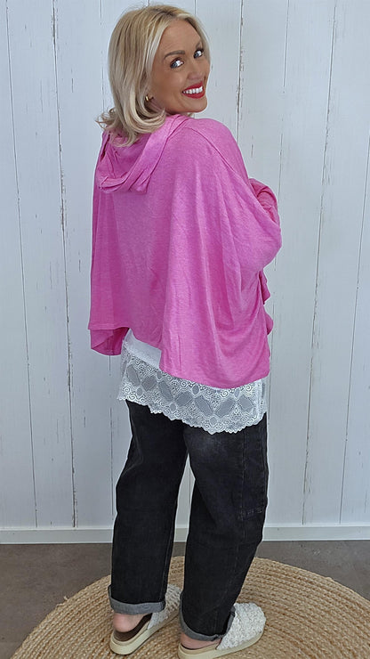 Zoey kort hettegenser rosa