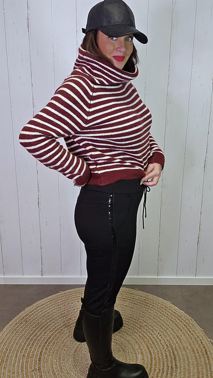 Kine sort bukse med paljettstripe