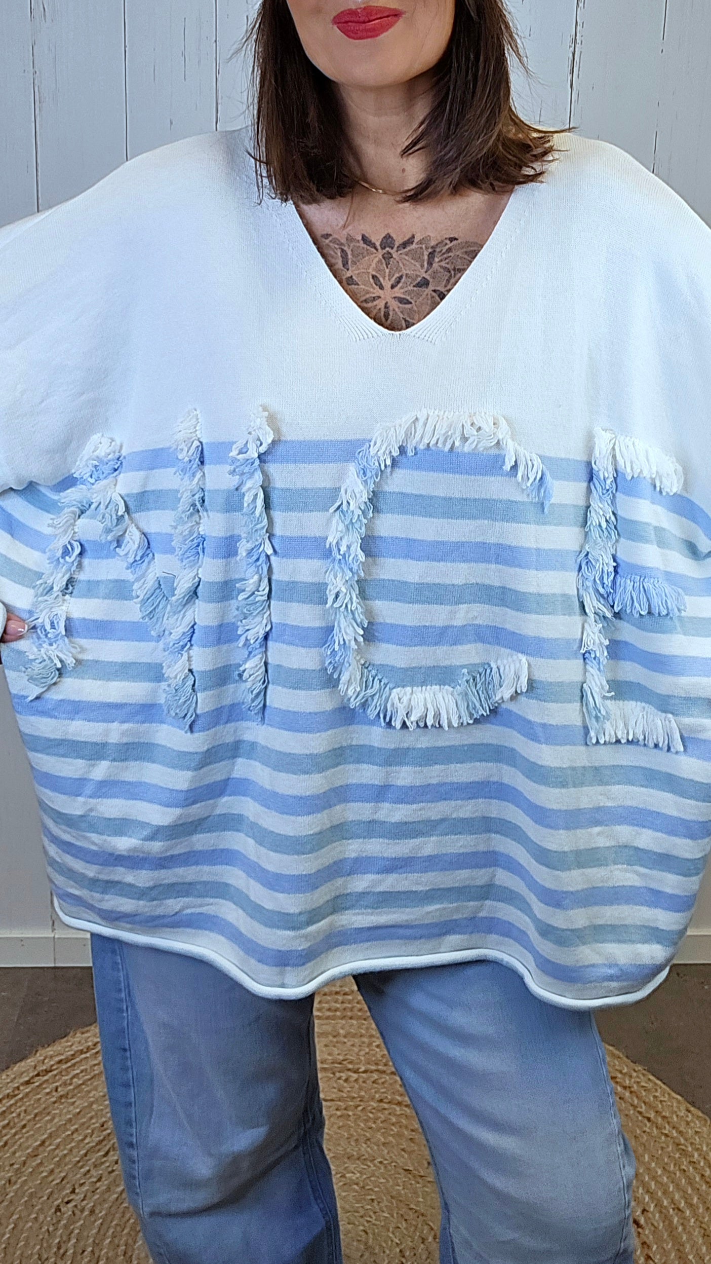 Amalie strikkegenser blå