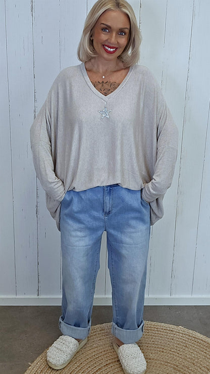 Isabelle genser med stjerne beige