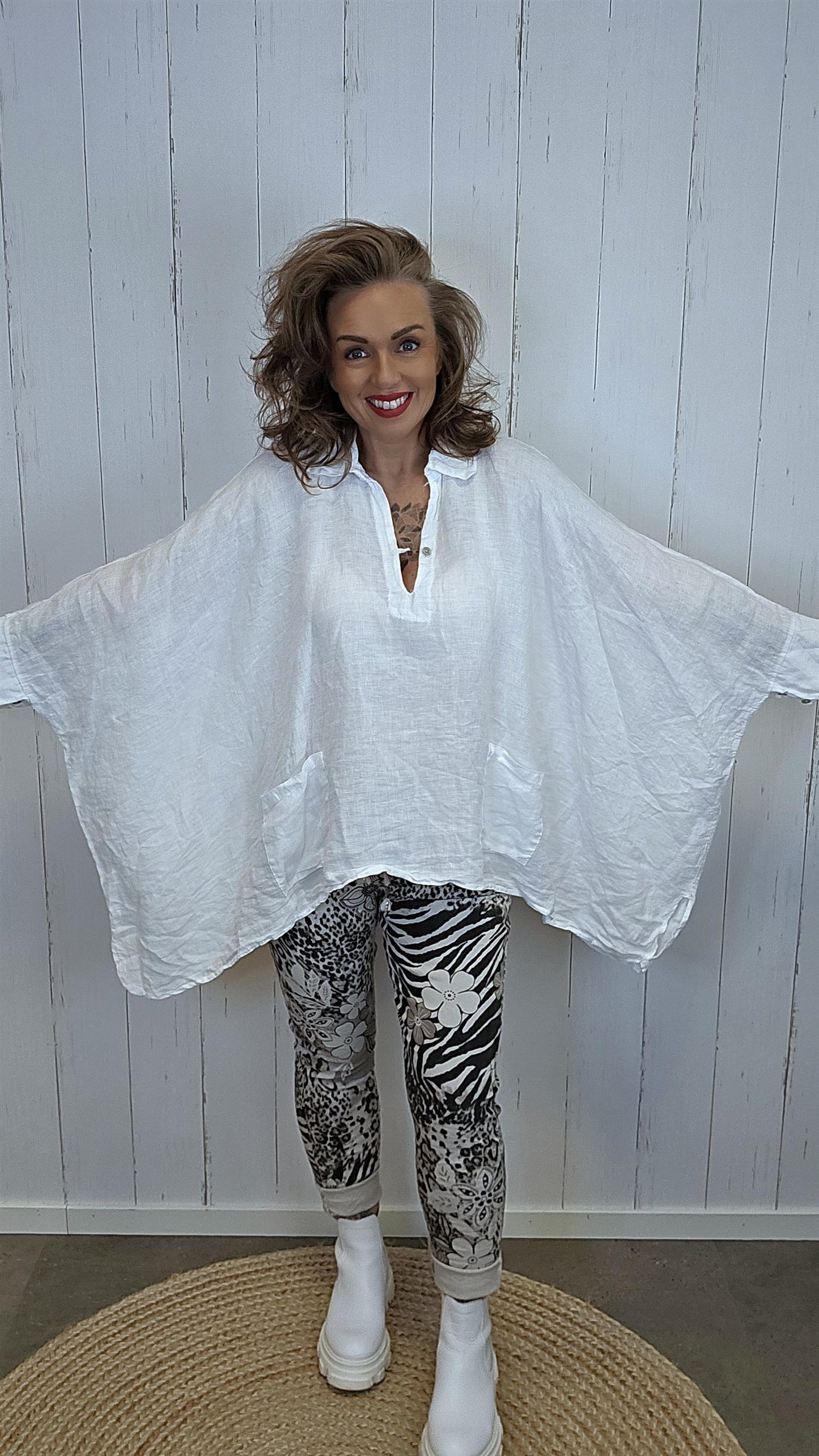 Zara lin poncho bluse hvit