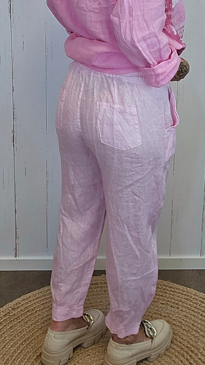 Ginny linbukse med strikk rosa
