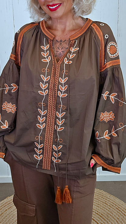 Boho bluse brun