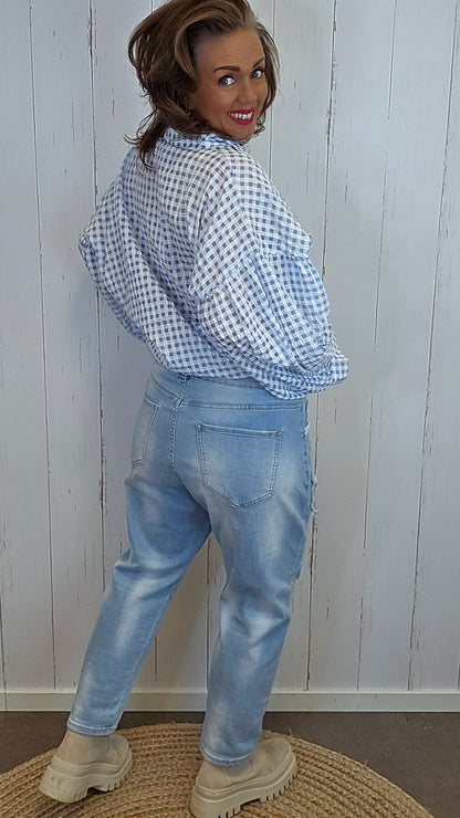 Oline blondepatch jeans lysblå