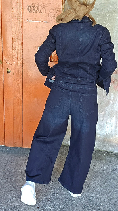 Bubble cut jeans mørkblå