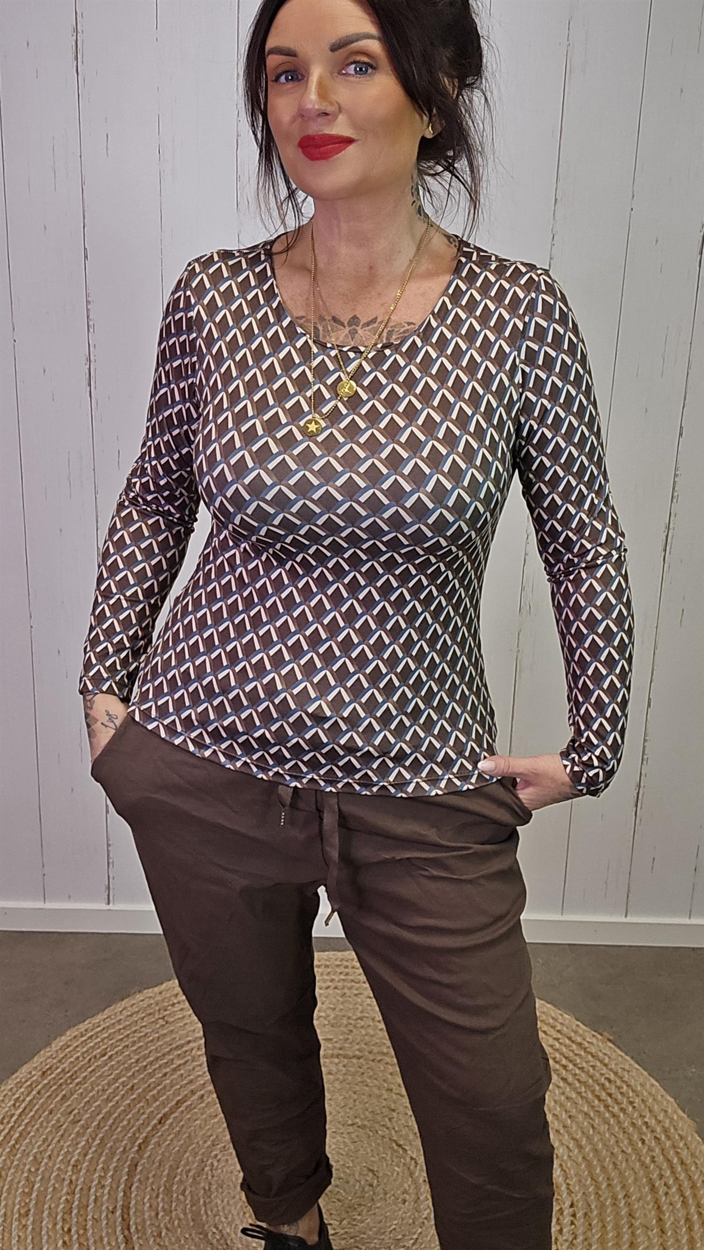 Runa mønstrete topp brun