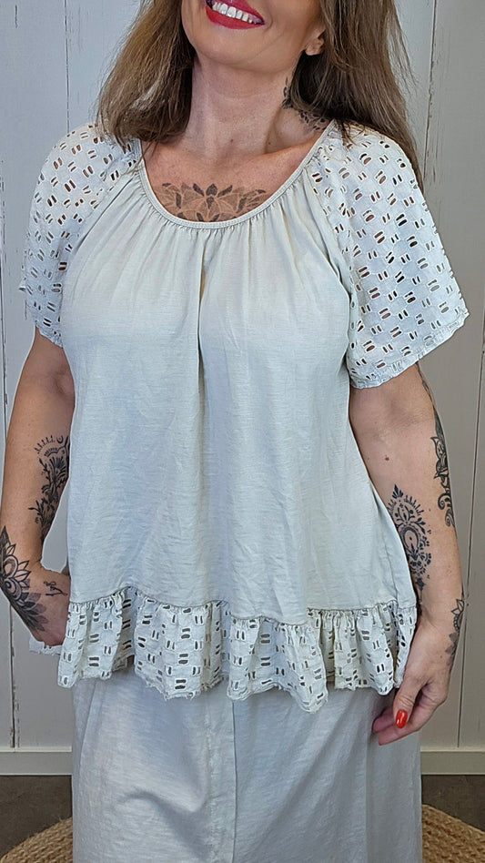 Camilla topp med blonder Beige