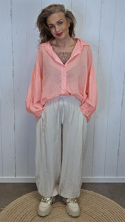 Sienna rutet bomullsskjorte neon orange