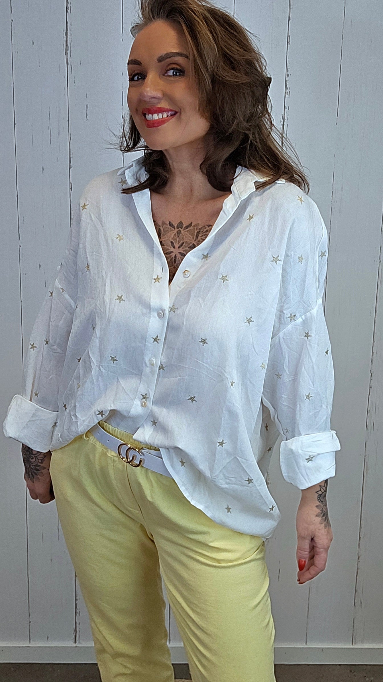 Nora skjorte med stjerner hvit