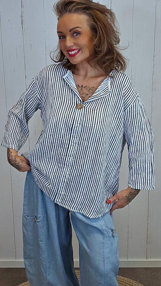 Alva bluse med striper hvit