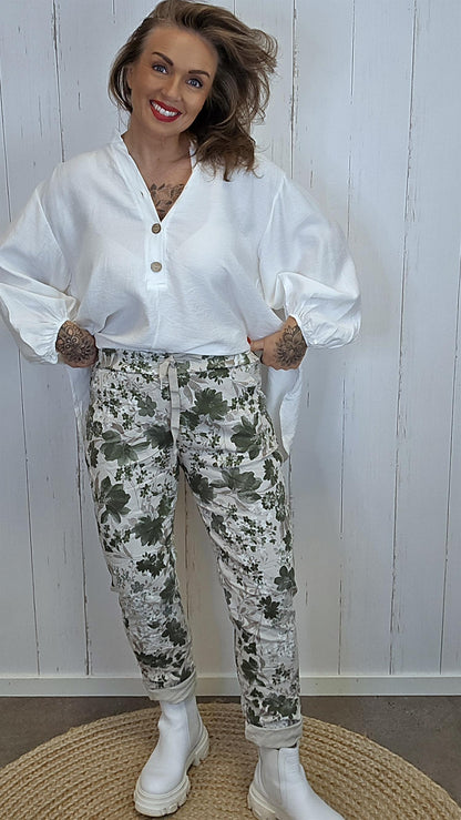 Sylvia mønstret bukse kaki