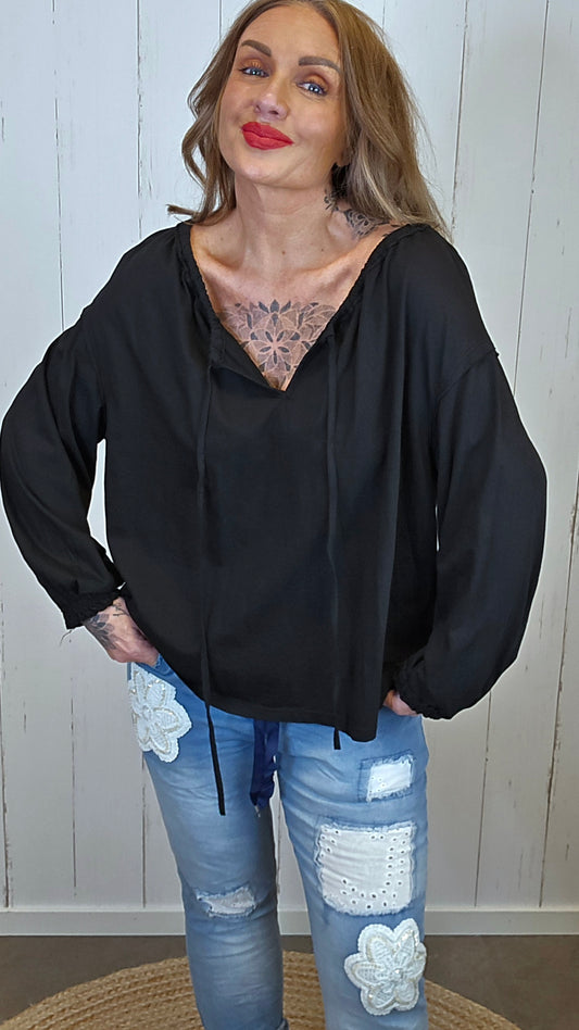 Bella bluse med knyting Svart