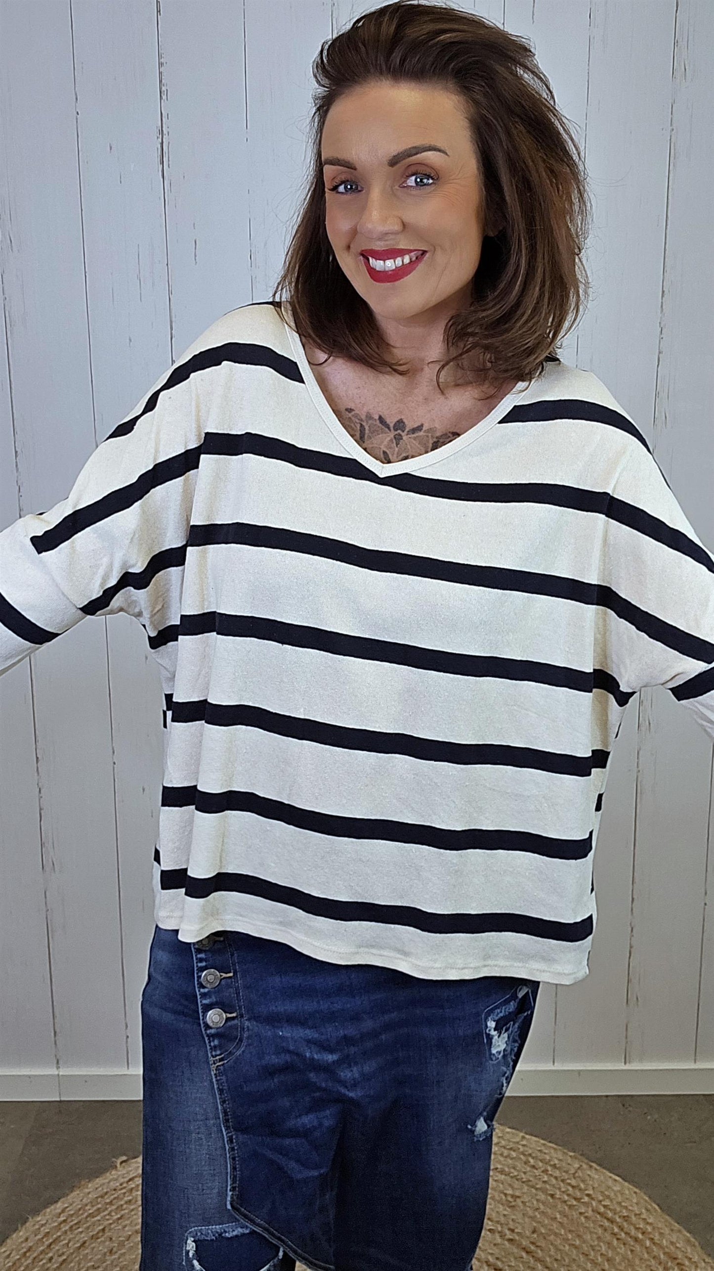 Jenny Topp Med Navy Striper