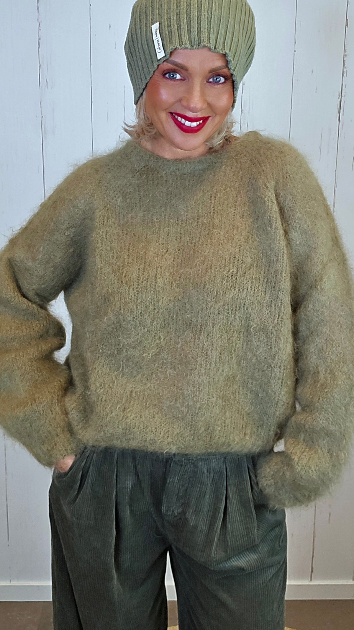 Fiffy mohair genser kaki