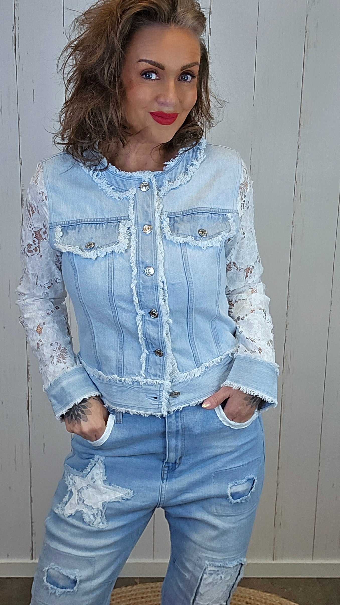 Emma denim- og blondejakke