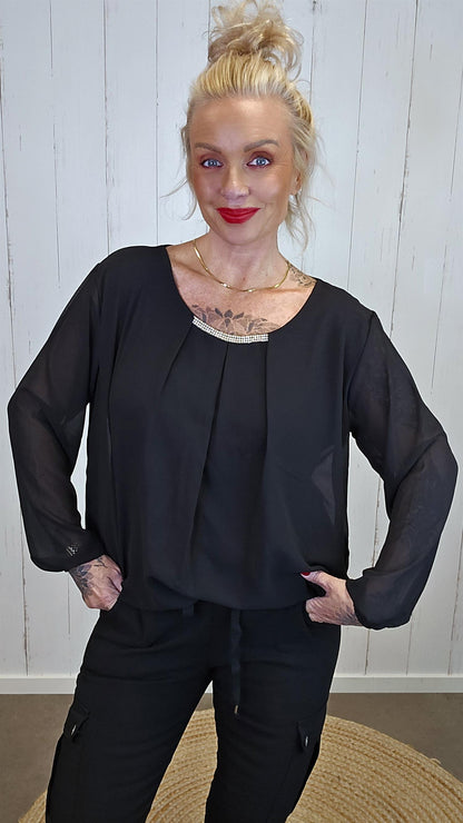 Quinn bluse med blingdetalj svart