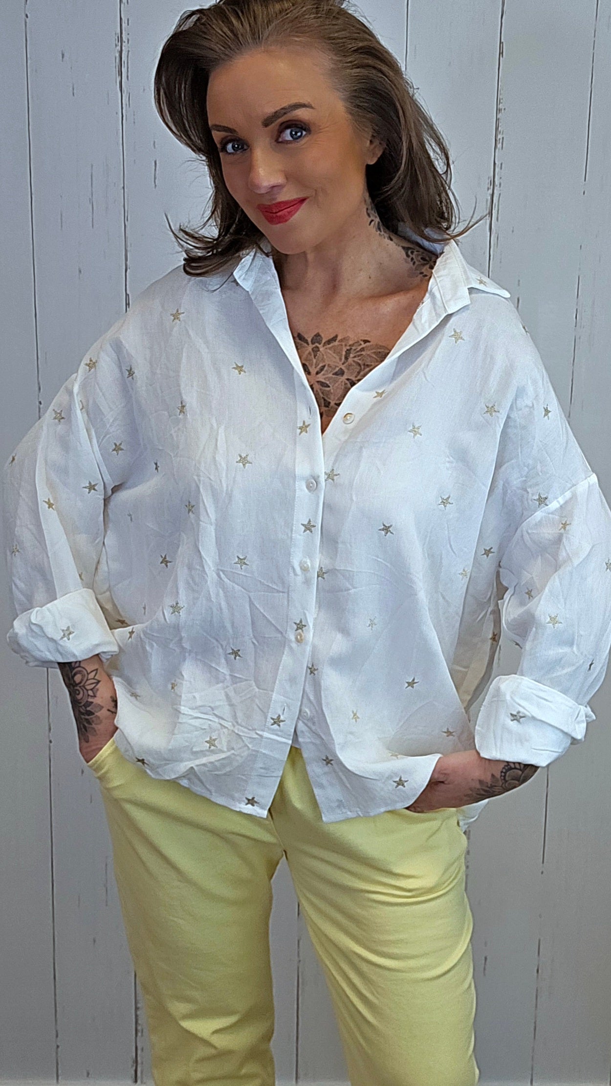 Nora skjorte med stjerner hvit