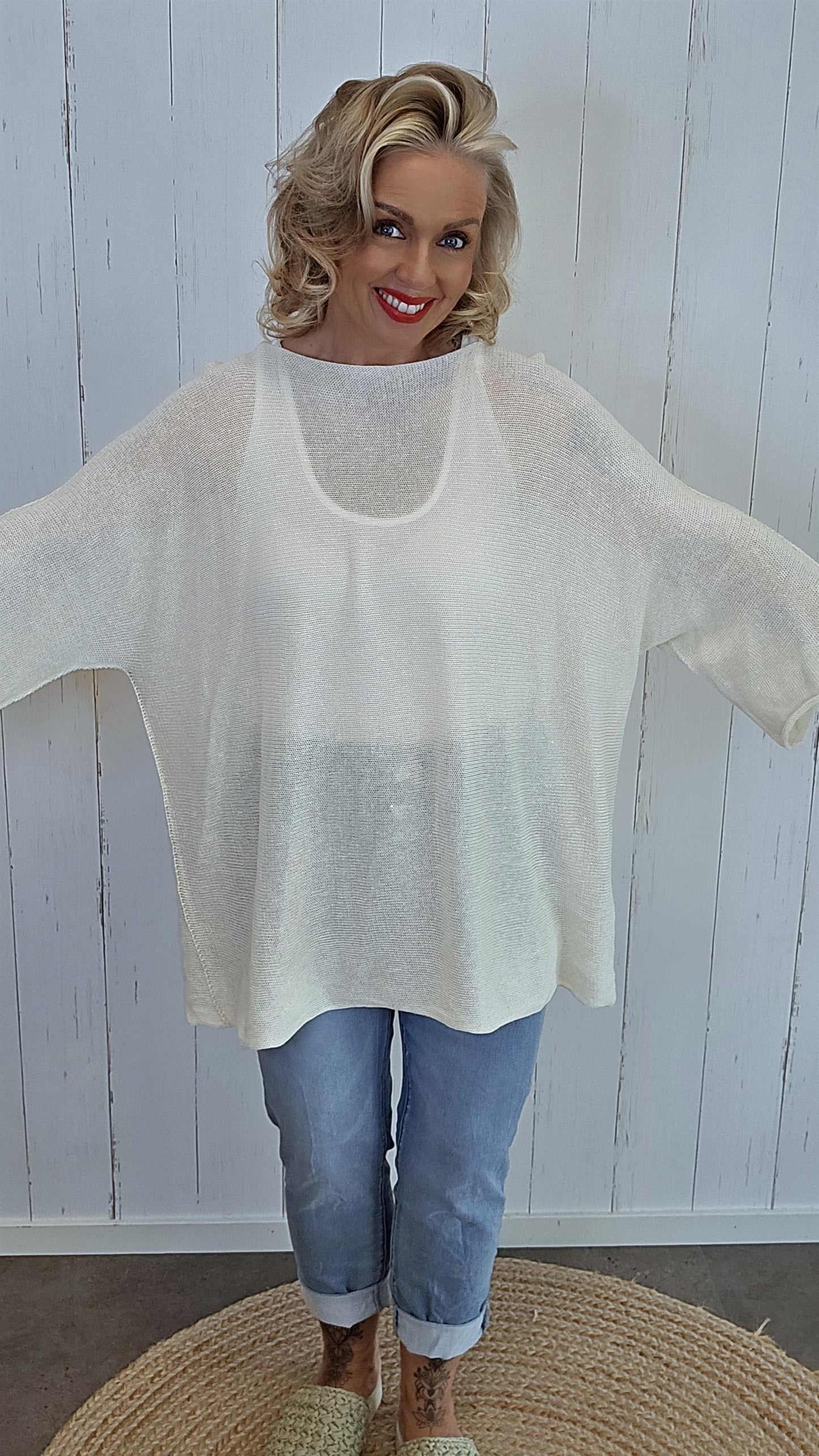 Selma Strikket Bomullstopp beige