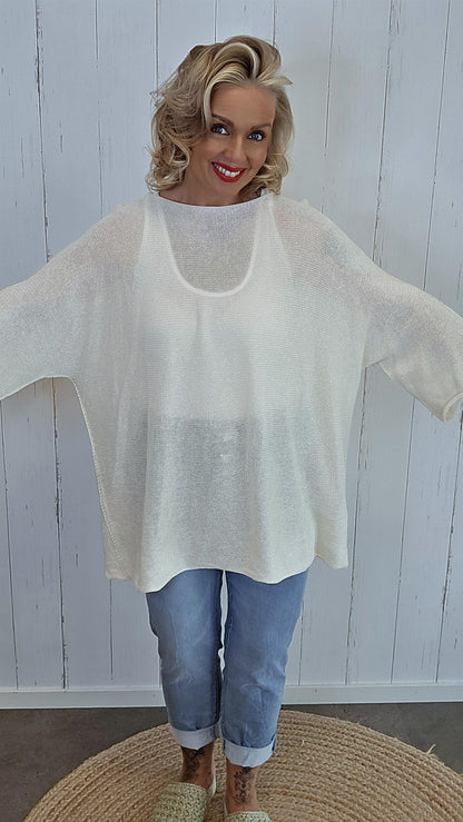 Selma Strikket Bomullstopp beige
