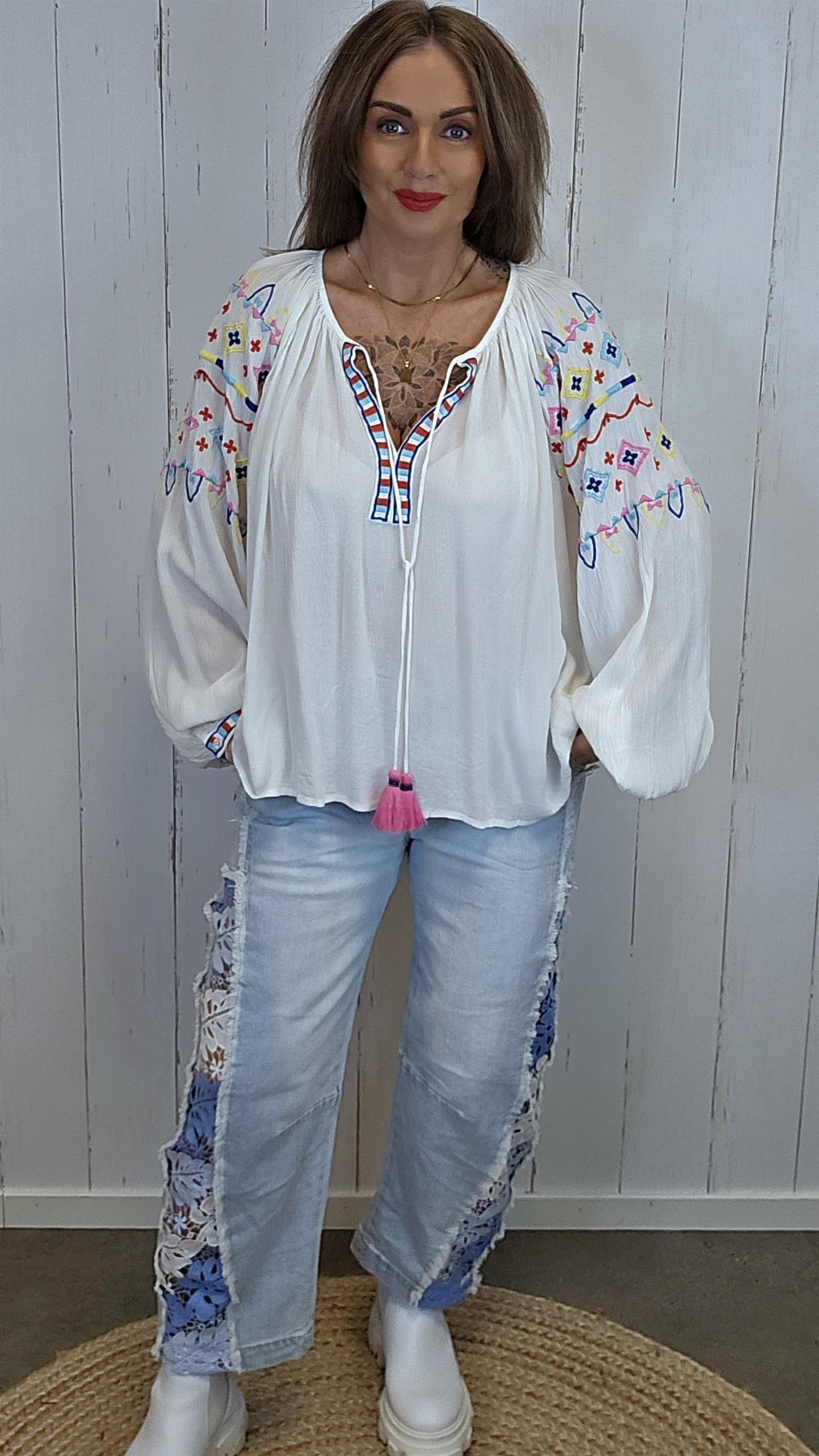 Hanna brodert bluse offwhite