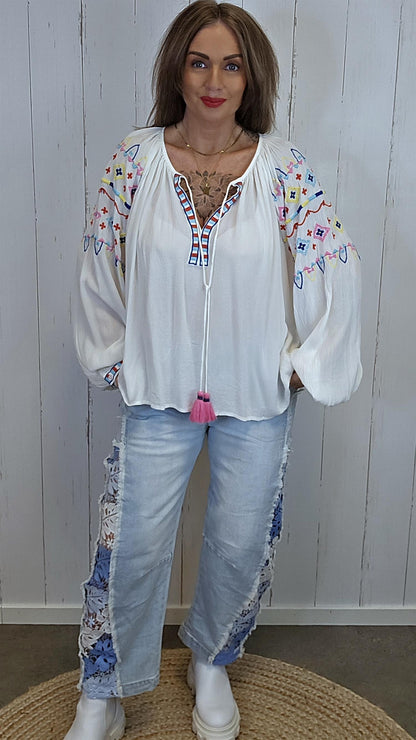 Hanna brodert bluse offwhite