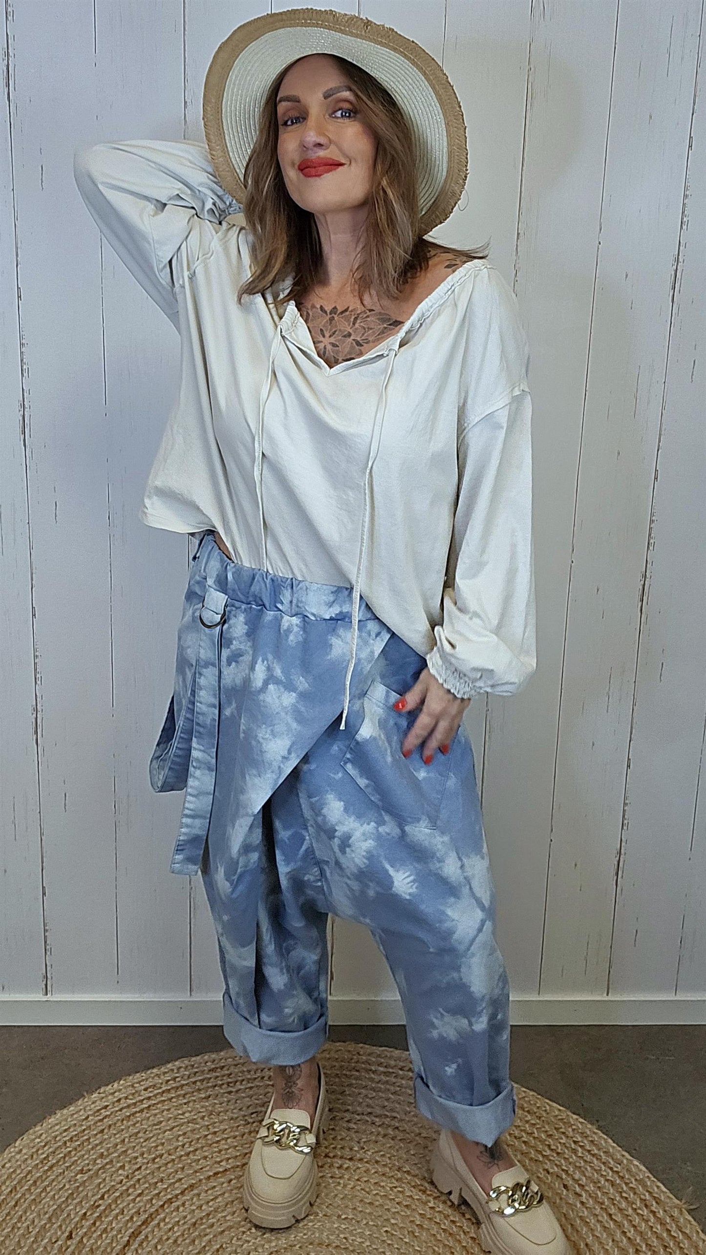 Bella bluse med knyting Beige