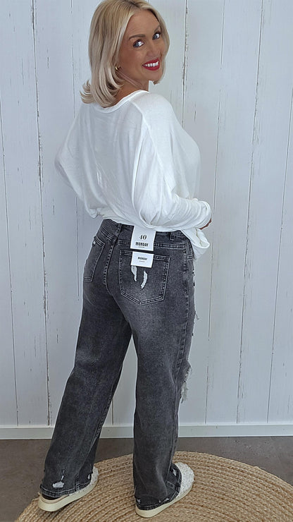 Clarissa Patches jeans gråsvart
